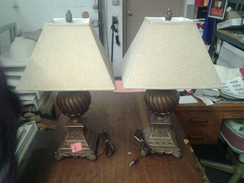 Pair Of Lamps With Shades (Heavy Plaster Or Resin)
