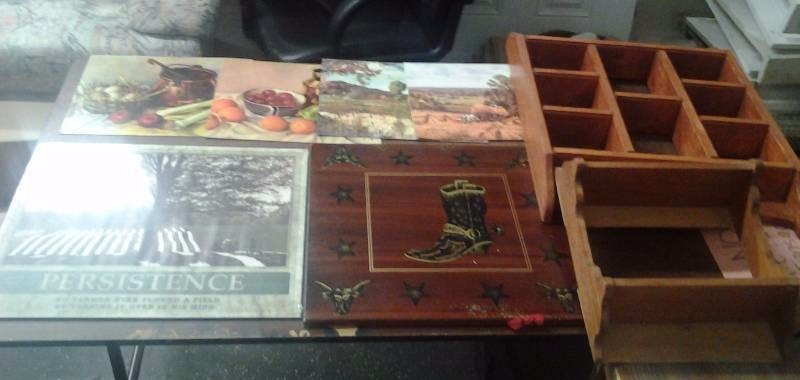 Shadow Box, 2 Tier Display Shelf, Western Wooden Picture 17 x 19, 2-Other Pictures