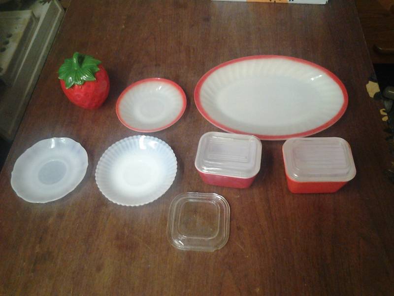 Sunrise Oval Platter& Saucer, Strawberry Jelly Container, American Sweetheart Saucer, Pettleware Saucers