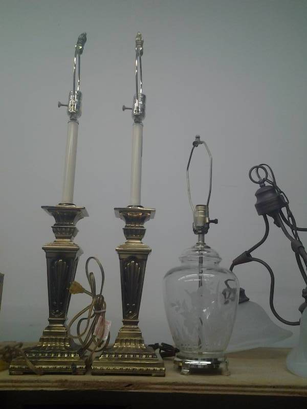 Pair Of Lamps & Glass Lamp (No Shades)