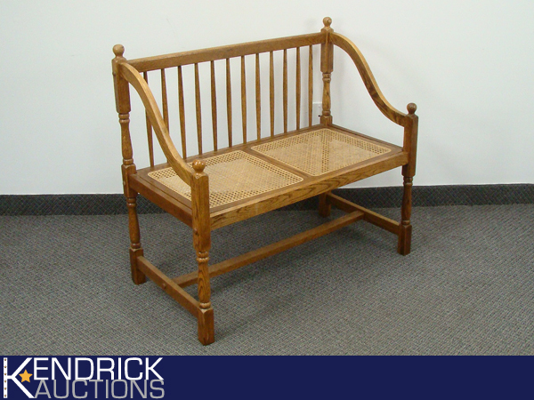 lot 10 image: MINT Mid Century Solid Wood Rattan Entryway Bench
