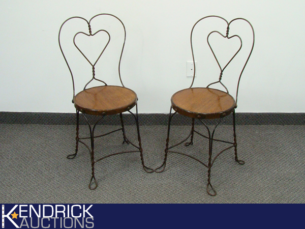 lot 11 image: 2 Antique Wrought Iron Ice Cream Parlor Chairs