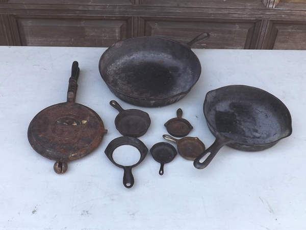 lot 1 image: Lot of Antique Griswold etc. Cast Iron Pans