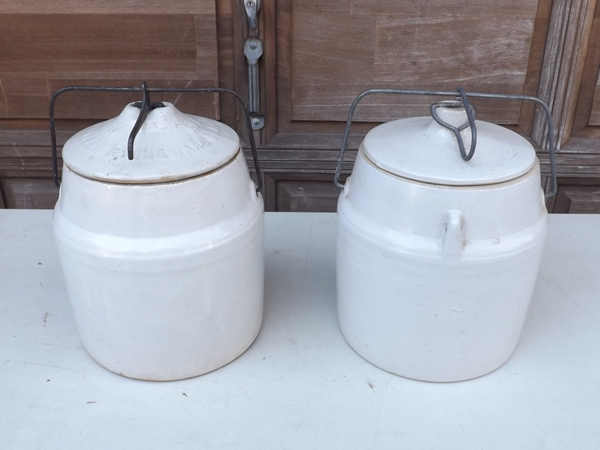 lot 5 image: Lot of 2 Antique Lidded Crocks