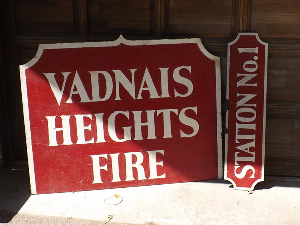 lot 14 image: Large Vintage Wood Painted Fire Station Sign