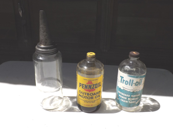 lot 18 image: 3 Vintage Glass Advertising Oil JarsBottles
