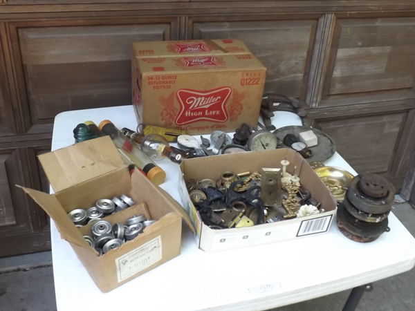 lot 58 image: Lot of Misc. Vintage Hardware etc. in a Vintage Miller Highlife Box