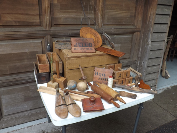 lot 89 image: Large Lot of Antique Wood Primitives In Wood Box