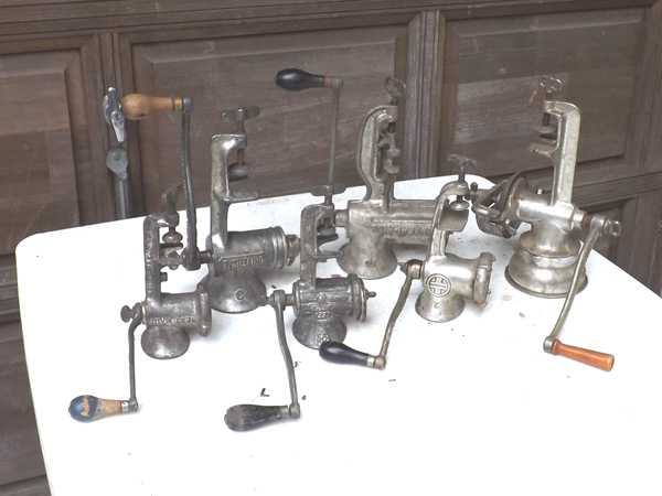 lot 90 image: Large Lot Antique Griswold etc. Meat Grinders