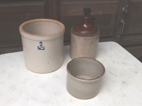 lot 101 image: Lot of 3 Antique Stoneware Crocks etc.