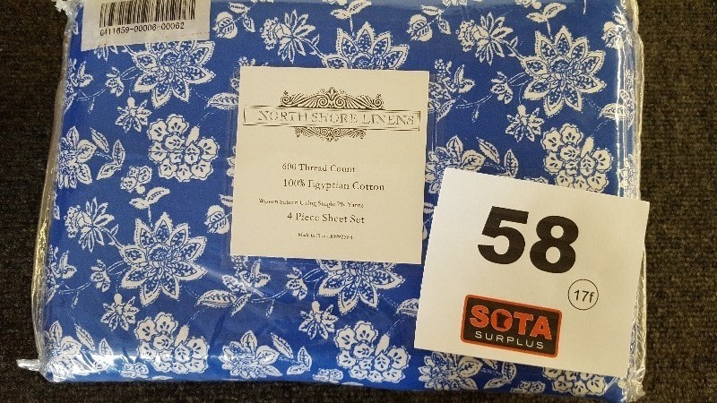 lot 58 image: North Shore Living 600TC 100% Egyptian Cotton Printed SureSoft Four-Piece Sheet Set - BLUE- QUEEN