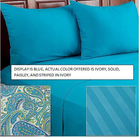 lot 61 image: Cozelle Microfiber Solid, Striped & Paisley 12-Piece Sheet Set  Queen Ivory (3 SETS)