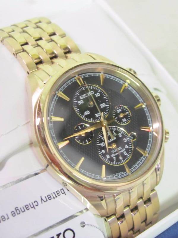 lot 57 image: Seiko Mens Solar Chronograph Gold Stainless Steel Watch