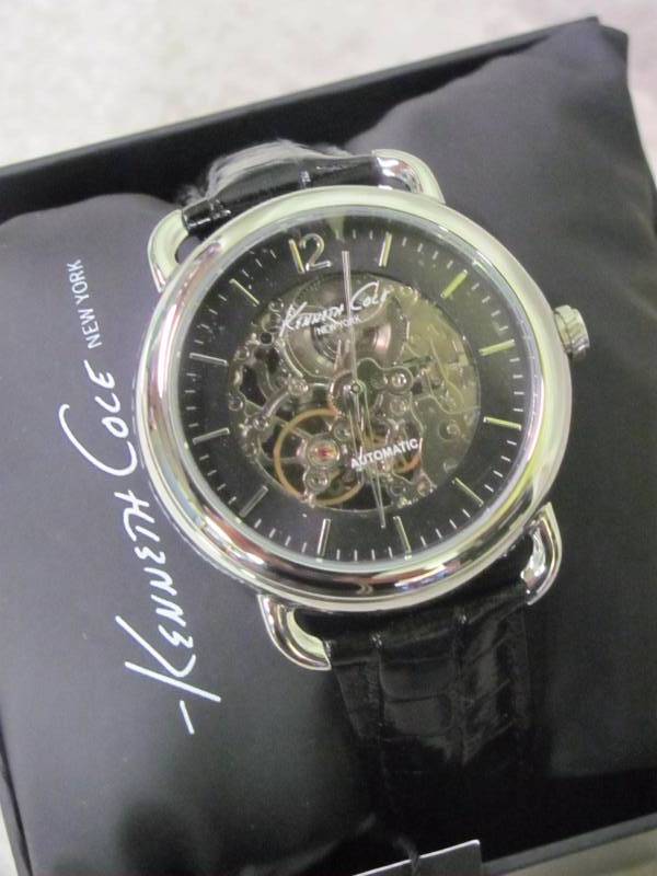 lot 65 image: Kenneth Cole Mens Automatic Black Leather Watch