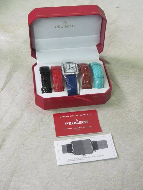 lot 74 image: Peugeot Womens 5-Band Leather Crystal Watch Set