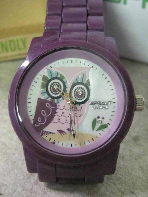 lot 75 image: Sprout Womens Purple Diamond Owl Dial Watch