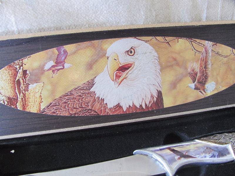 lot 184 image: Soaring Eagles Decorative Knife and Wood Box Set