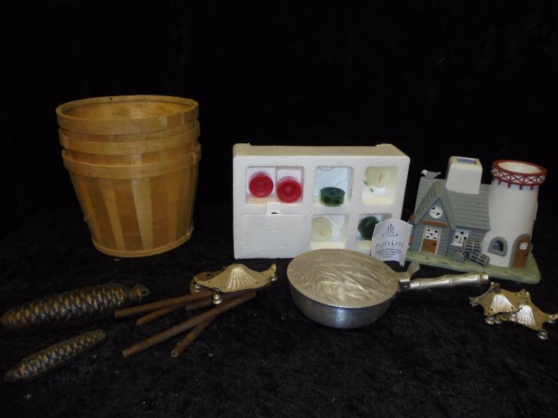 Lot - PartyLight Lighthouse Candle Holder, Baskets, Misc