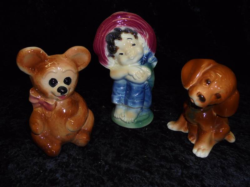Lot -Royal Copley Figures - Dog, Bear, Boy
