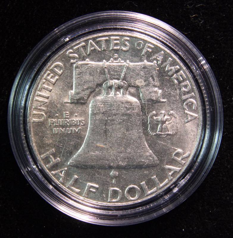 1963-D FRANKLIN SILVER HALF DOLLAR AU IN AIRTITE HOLDER