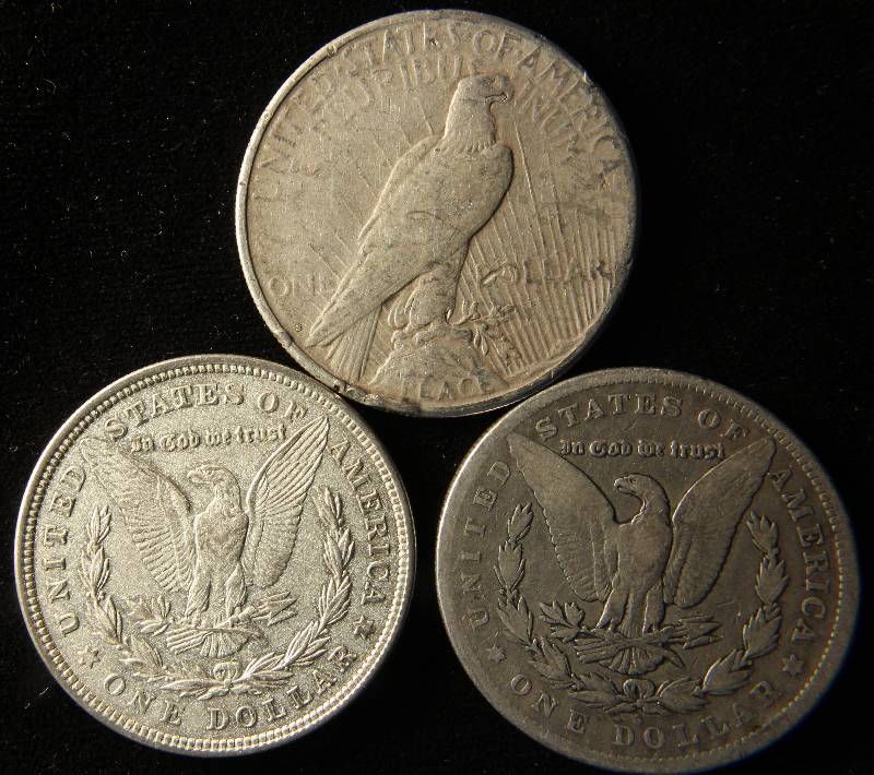 GROUP OF 3 SILVER DOLLARS 2-MORGAN & 1-PEACE
