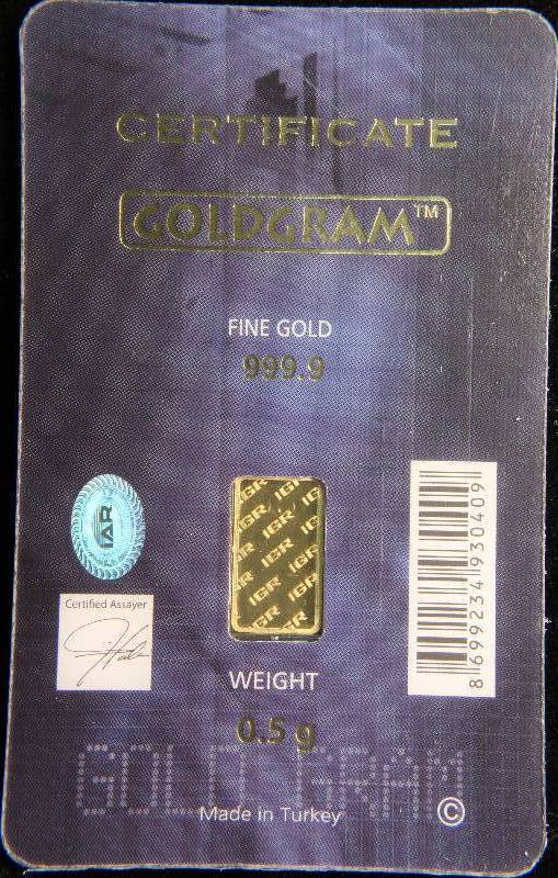 12 GRAM .9999 FINE GOLD SEALED BY ISTANBUL GOLD REFINERY