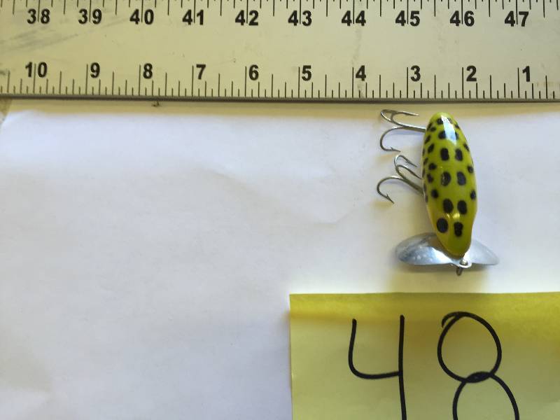 lot 48 image: Vintage Fred Arbogast Jitterbug Fishing Lure RainbowGreen Black Spotted