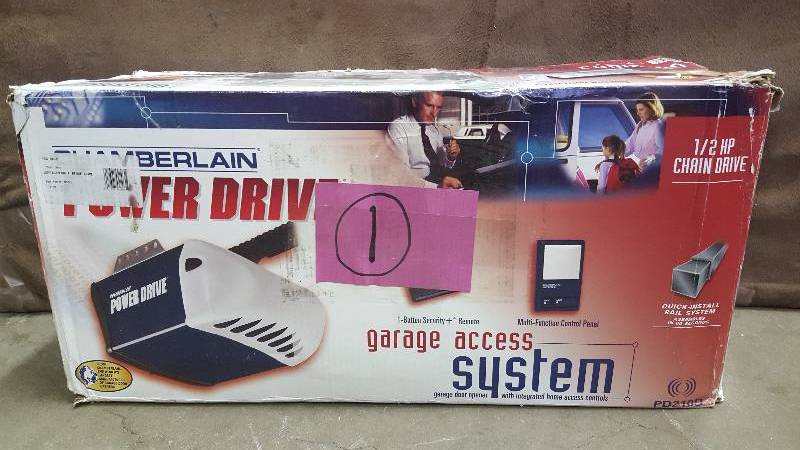 lot 1 image: Chamberlain Power Drive 12 HP Chain Drive Garage Door Opener Access System