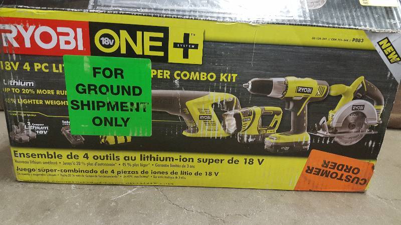 lot 4 image: Ryobi ONE 18-Volt Lithium-Ion Cordless Super Combo Kit (4-Piece) Model # P883 New