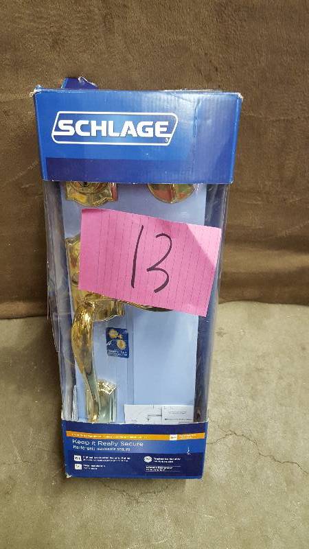 lot 13 image: Schlage F60 V PLY 505 ACC Plymouth Handle Set with Accent Lever Interior, Bright Brass New