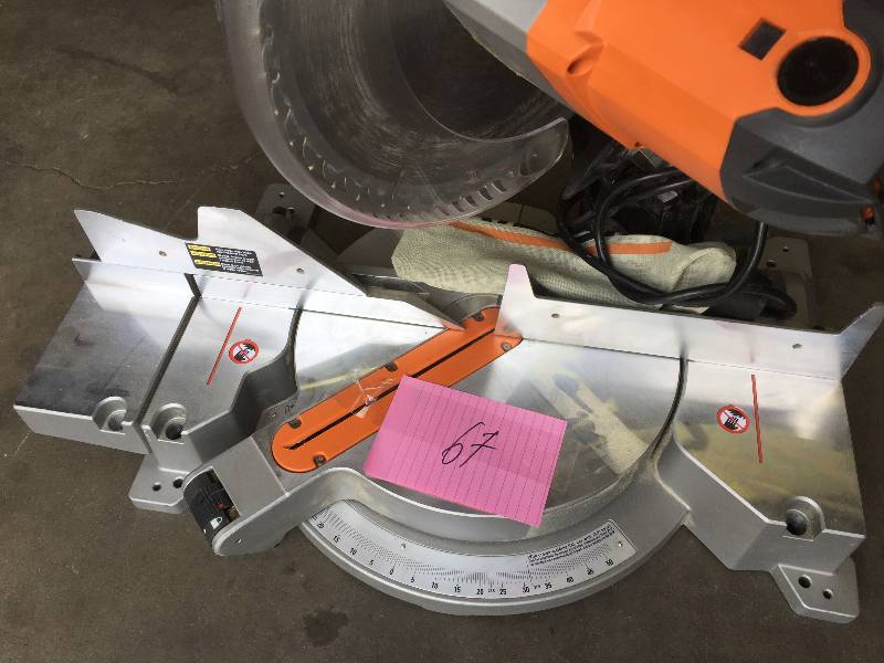 lot 67 image: Ridgid 15-amp 12 in. Compound Miter Saw with Laser Model # R4120 used in like new working conditions