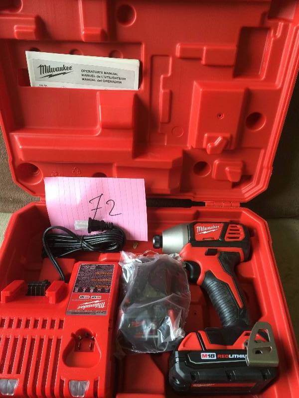 lot 72 image: Milwaukee M18 18-Volt Lithium-Ion 2-Speed 14 in. Cordless Hex Impact Driver CP Kit New