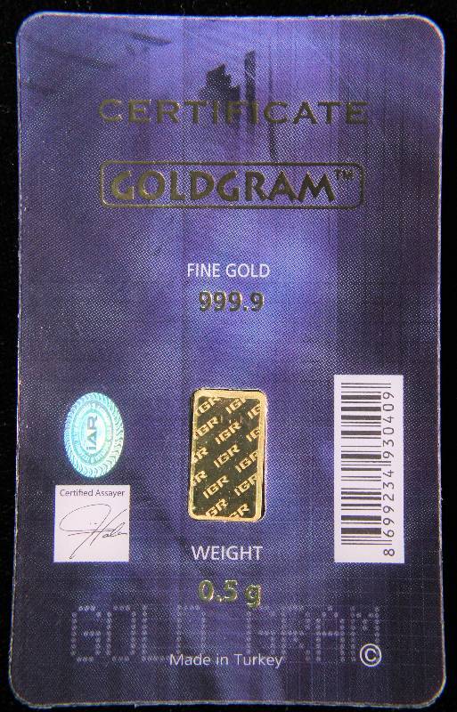 12 GRAM .999 FINE GOLD SEALED BY ISTANBUL GOLD REFINERY