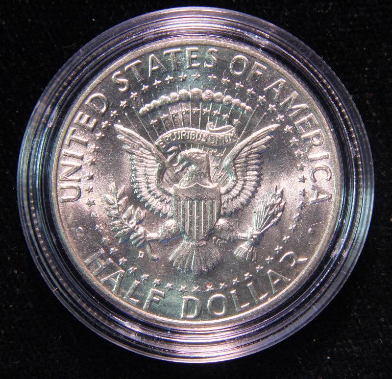 1964-D KENNEDY SILVER HALF DOLLAR UNC. IN AIRTITE HOLDER