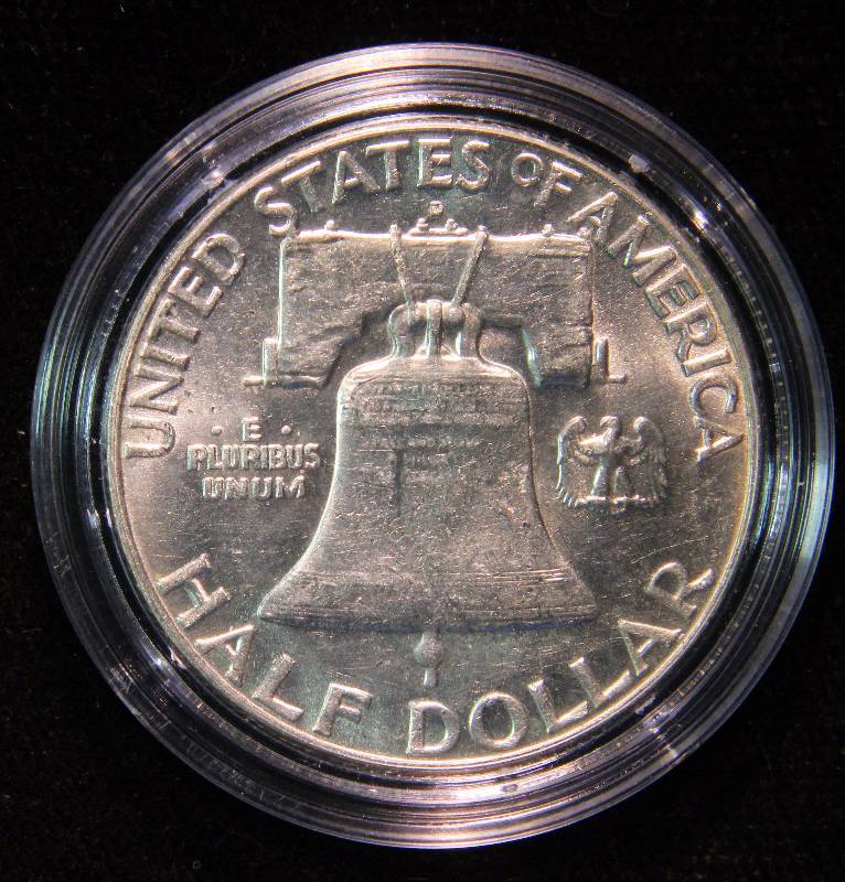 1963-D FRANKLIN SILVER HALF DOLLAR UNC IN AIRTITE HOLDER