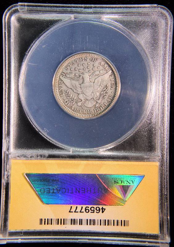 1912 BARBER SILVER QUARTER F12 ANACS CERTIFIED
