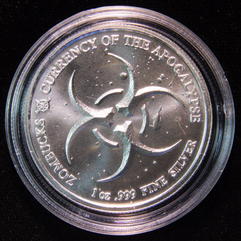 1 TROY OZ. .999 FINE SILVER ZOMBUCKS THE SAINT APOCALYPSE ROUND IN AIRTITE HOLDER