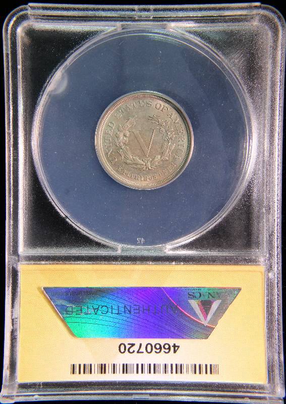 1883 LIBERTY OR V NICKEL NO CENTS AU58 ANACS CERTIFIED LOOKS BU