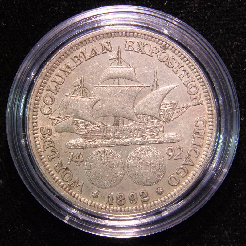 1892 COLUMBIAN EXPOSITION CHICAGO WORLDS FAIR SILVER HALF DOLLAR IN AIRTITE HOLDER