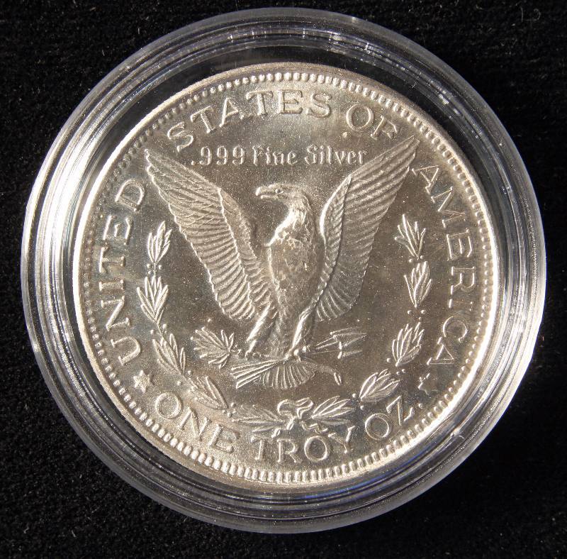 1 TROY Oz. .999 FINE SILVER ROUND MORGAN DOLLAR DESIGN IN AIRTITE HOLDER