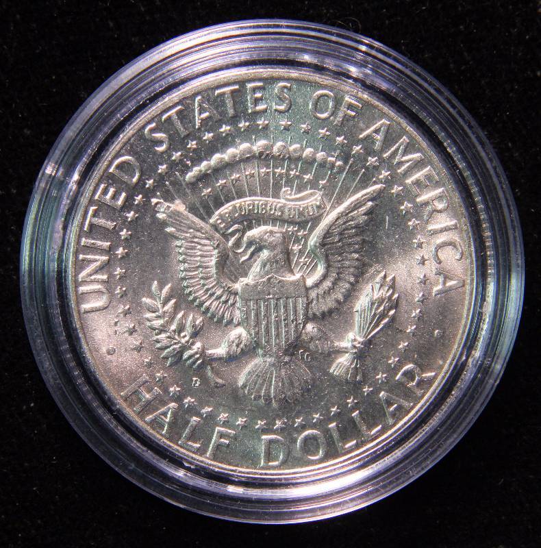1964-D KENNEDY SILVER HALF DOLLAR UNC. IN AIRTITE HOLDER