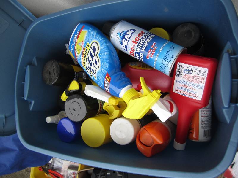medium size bin of cleaning supplie...