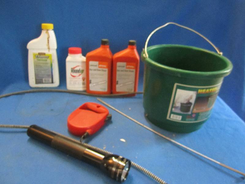 Weed killer, chain saw bar chain oi...