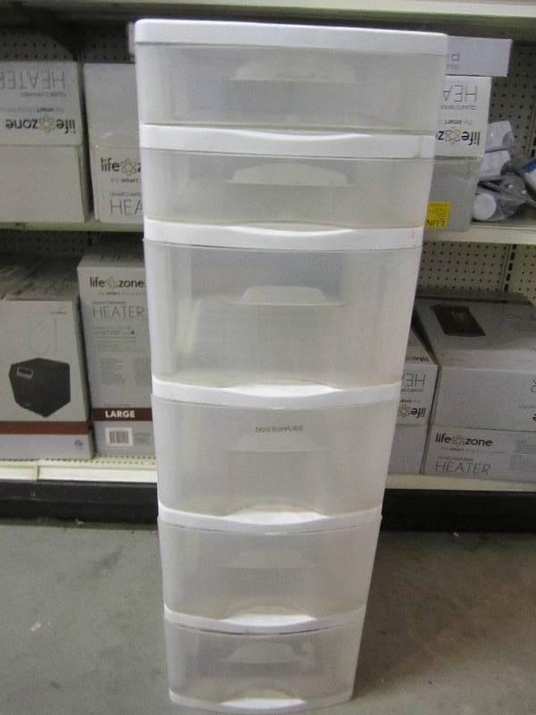 Plastic storage drawer tower, opaqu...