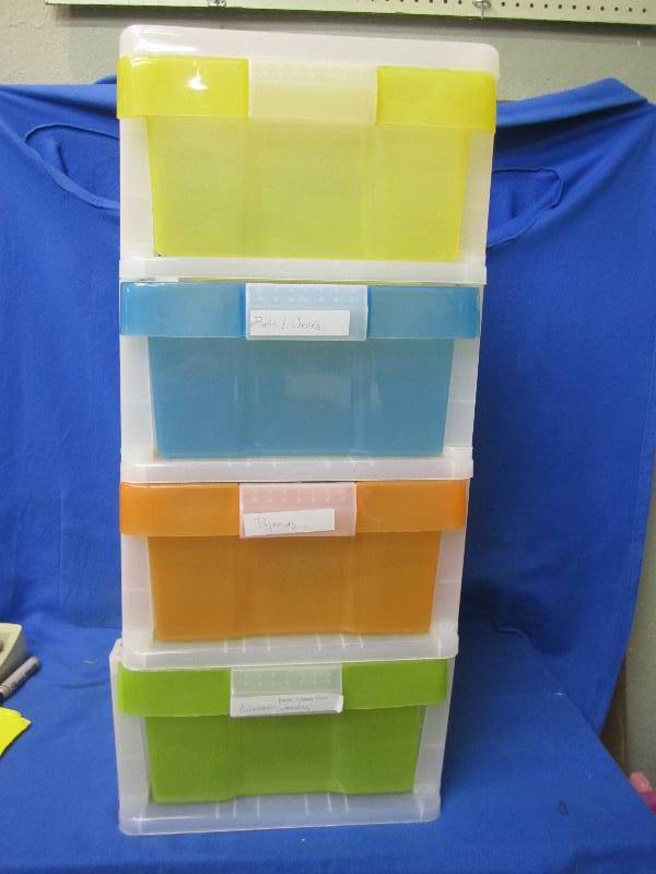 Colorful plastic storage drawers...