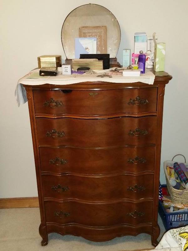lot 6 image: Antique Serpentine Tall Boy Dresser