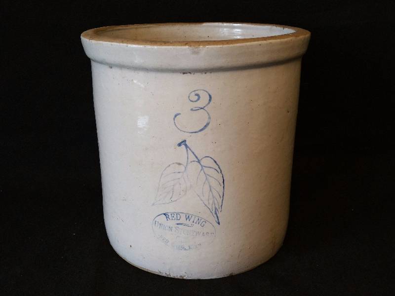 lot 74 image: 3 Gallon Red Wing Birch Leaf Crock