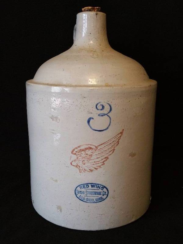 lot 75 image: 3 Gallon Red Wing Jug Stoneware Pottery