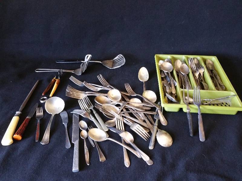 lot 107 image: Large Group of Vintage Flatware and Serving Pieces