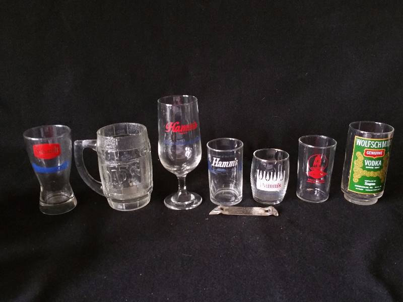 lot 211 image: Hamms Beer Glasses, Hamms Beer Opener, Other Beer Glasses